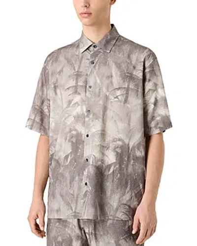 Emporio Armani Printed Textured Short Sleeve Shirt In Gray