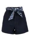 Emporio Armani J77 High-rise Denim Shorts With A Printed Sash In Blue