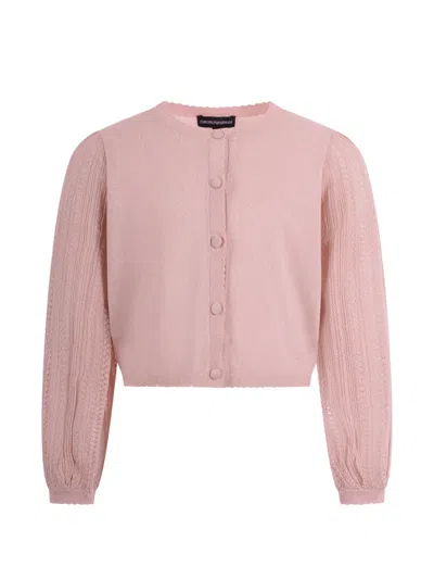 Emporio Armani Kids' Puff-sleeve Buttoned Cardigan In Pink