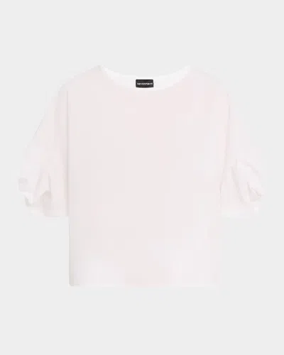 Emporio Armani Puff-sleeve Cotton Poplin Blouse In Optical White