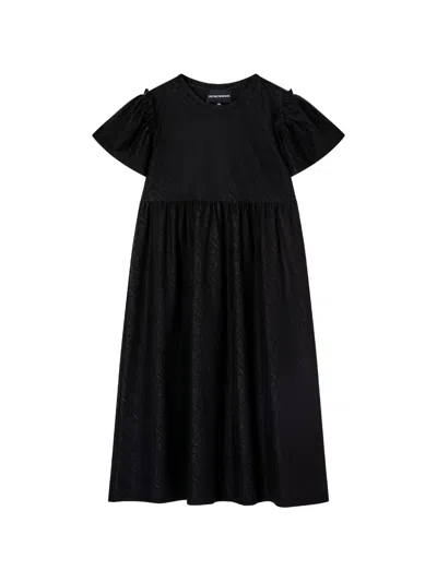 Emporio Armani Kids' Puff-sleeve Jacquard Dress In Black