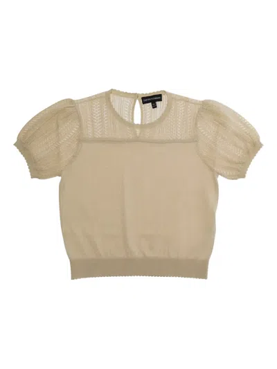 Emporio Armani Kids' Puff-sleeve Knitted T-shirt In Neutral