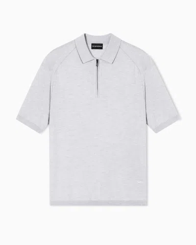 EMPORIO ARMANI ASV PLAIN-KNIT JUMPER WITH POLO-SHIRT COLLAR, IN A WOOL AND LYOCELL BLEND