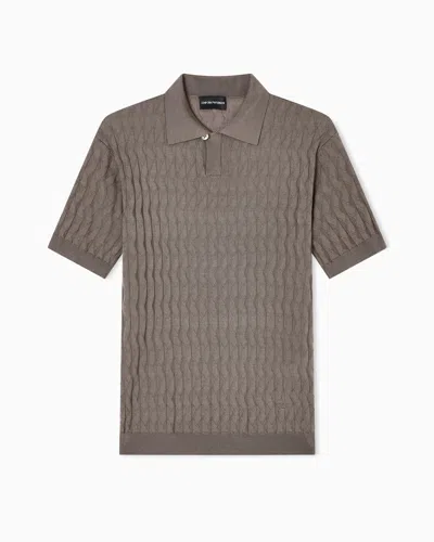 Emporio Armani Pull Col Polo En Mélange Lyocell Au Point Fantaisie En Relief Asv In Green