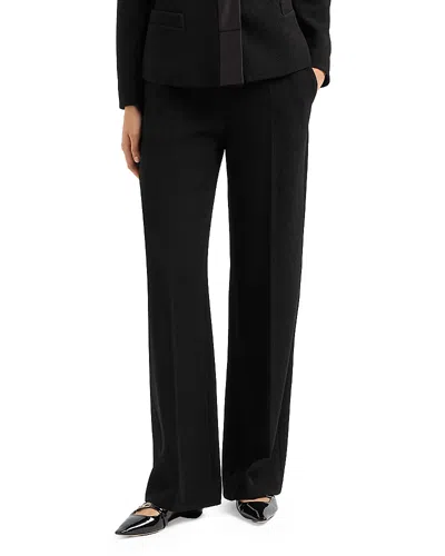 Emporio Armani Pull On Wide Leg Pants In Solid Black