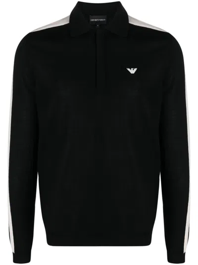 Emporio Armani Logo Wool Polo Shirt In Black