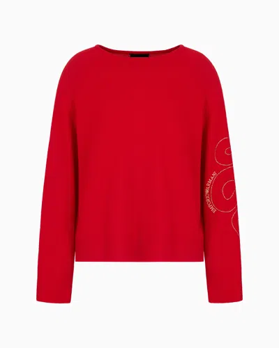 Emporio Armani Pullover Aus Schurwolle Mit Stickerei Zum Mondneujahr In Rot