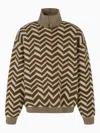 Emporio Armani Chevron-pattern High-neck Sweater In Brown
