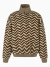 Emporio Armani Chevron-pattern High-neck Sweater In Brown