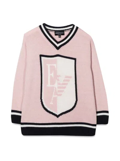 Emporio Armani V-neck Mini Pullover Jacket For Boys In Pink