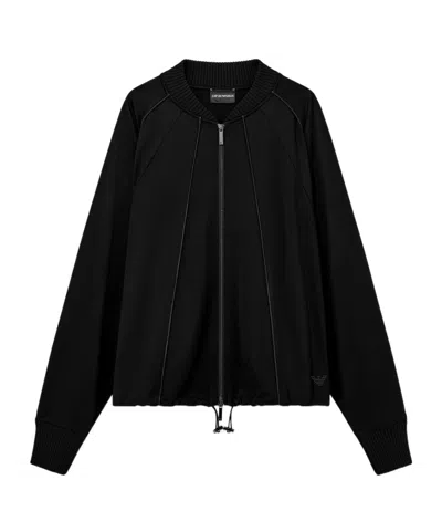 Emporio Armani Punto Milano Jersey Blouson Jacket With Drawstring Hem In Black