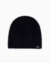 Emporio Armani Pure Cashmere, Ribbed Beanie In Navy Blue