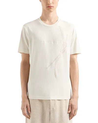 Emporio Armani Pure Cotton Jersey Tee With Embroidered Rope & Logo In White Foam