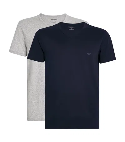 Emporio Armani Pure Cotton V-neck T-shirts In Black
