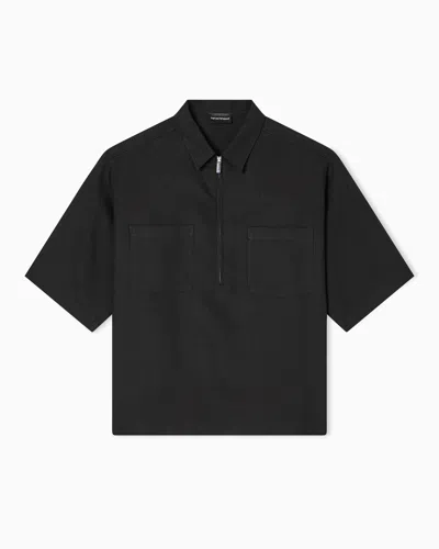 Emporio Armani Pure Linen Shirt With Partial Zip