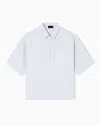 Emporio Armani Pure Linen Shirt With Partial Zip In Gray