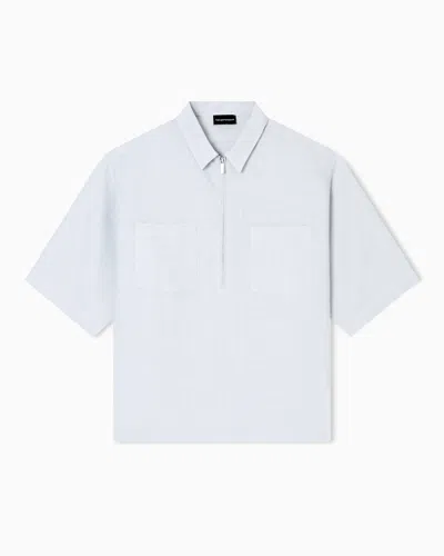 Emporio Armani Pure Linen Shirt With Partial Zip In Gray
