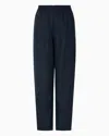 Emporio Armani Pure Linen Trousers With An Elasticated Waist In Navy Blue