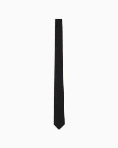 Emporio Armani Pure Silk Eagle And Check Jacquard Tie In Black