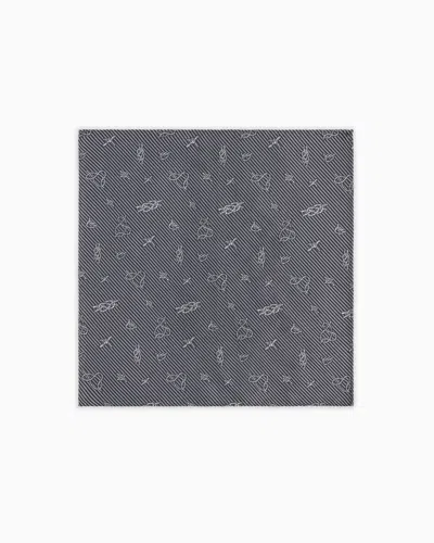 Emporio Armani Pure Silk, Jacquard Knot-pattern Pocket Square In Navy Blue