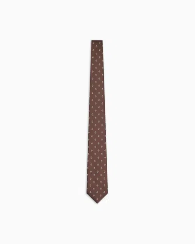Emporio Armani Pure Silk Tie With Diamond Jacquard Micro-pattern In Brown