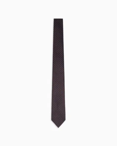 Emporio Armani Pure Silk Tie With Jacquard Majolica Micro-pattern In Black