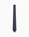 Emporio Armani Pure Silk Tie With Jacquard Micro-check In Navy Blue