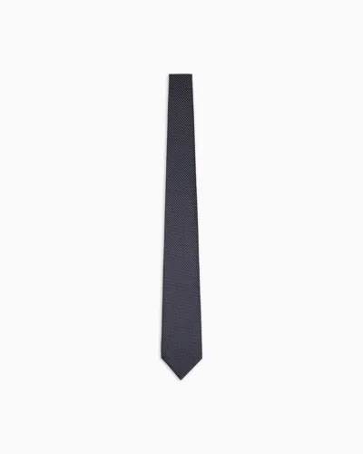 Emporio Armani Pure Silk Tie With Jacquard Micro-check Pattern