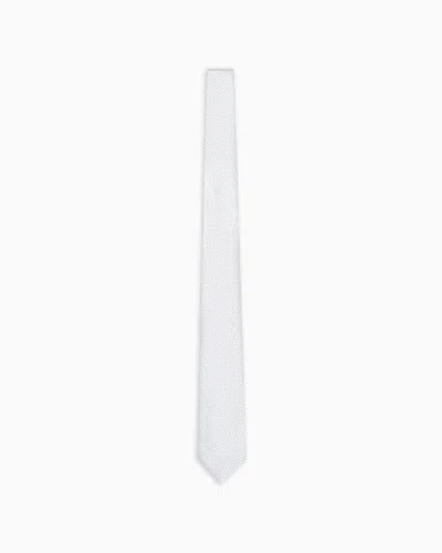 Emporio Armani Pure Silk Tie With Jacquard Micro-check Pattern In Grey