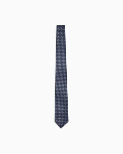 Emporio Armani Pure Silk Tie With Jacquard Micro-pattern In Blue