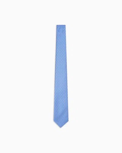 Emporio Armani Pure Silk Tie With Jacquard Micro-pattern In Blue
