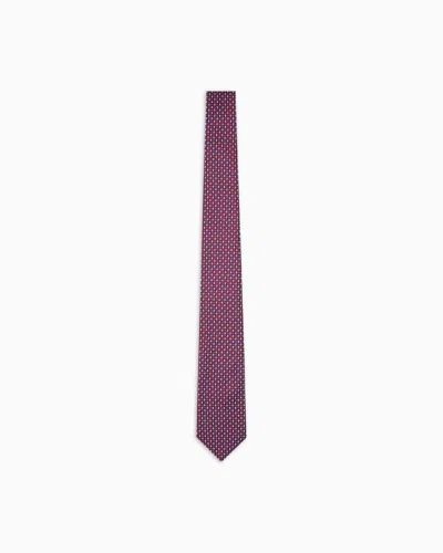Emporio Armani Pure Silk Tie With Jacquard Micro-pattern In Purple