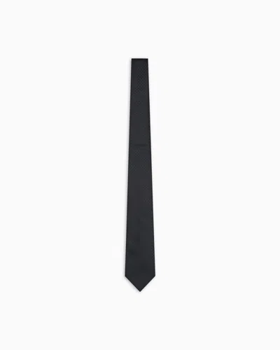 Emporio Armani Pure Silk Tie With Jacquard Monogram In Black