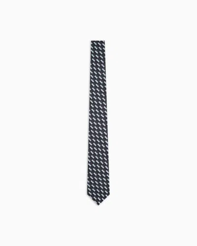 Emporio Armani Pure Silk Tie With Jacquard Motif In Black
