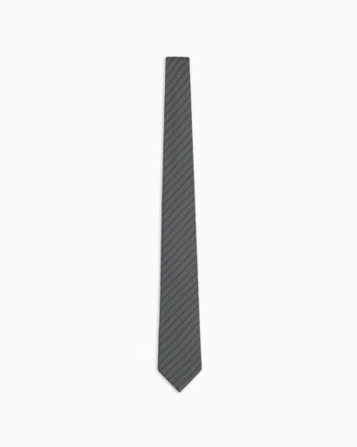 Emporio Armani Pure Silk Tie With Jacquard Op-art Motif In Gray