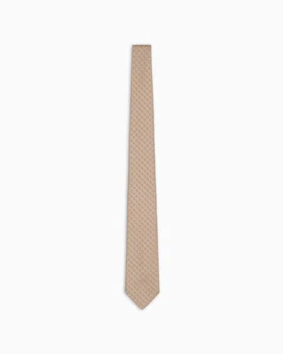 Emporio Armani Pure Silk Tie With Jacquard Pattern In Beige