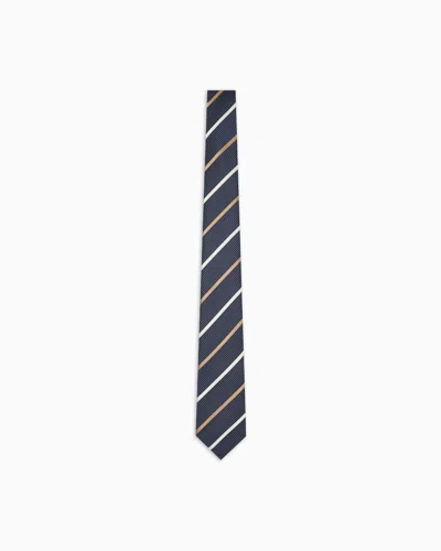 Emporio Armani Pure Silk Tie With Jacquard Pattern In Blue