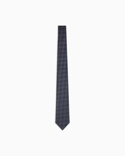 Emporio Armani Pure Silk Tie With Jacquard Pattern In Blue