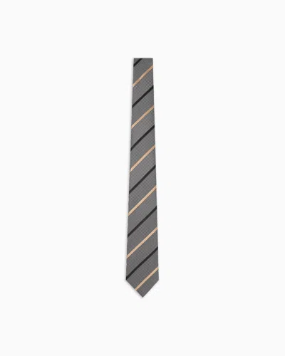 Emporio Armani Pure Silk Tie With Jacquard Pattern In Grey