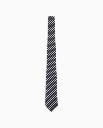 Emporio Armani Pure Silk Tie With Jacquard Striped Motif In Blue