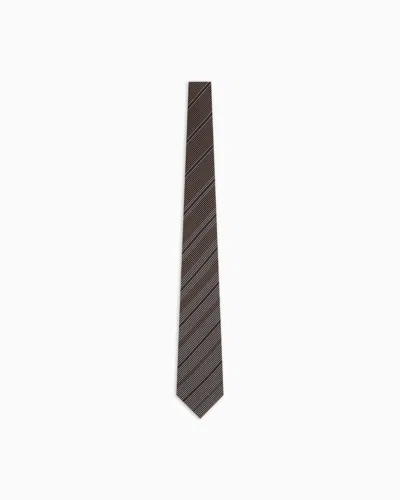 Emporio Armani Pure Silk Tie With Mixed Jacquard Pattern In Brown