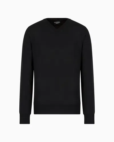 Emporio Armani Official Store V-neck Jumper In Virgin Wool In Black