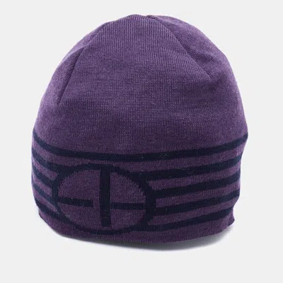 Pre-owned Emporio Armani Purple Striped Wool Beanie 56 Cm
