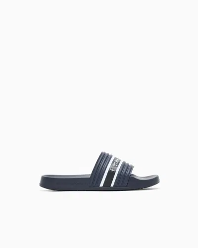 Emporio Armani Pvc Slides With Logo Tape In Blue