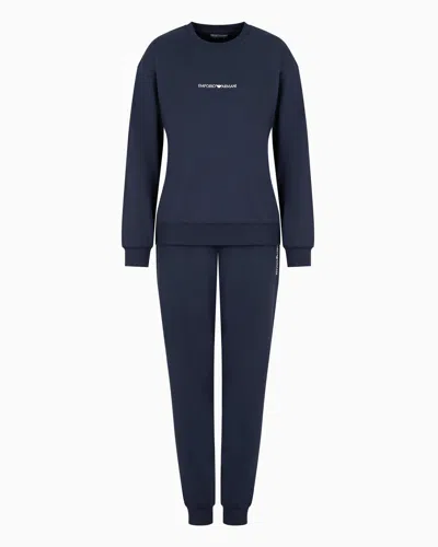 Emporio Armani Pyjama Bestehend Aus Einem Sweatshirt Und Einer Hose Aus Interlock-jersey Mit Logo In Blue