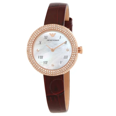 Emporio Armani Quartz Crystal White Mother Of Pearl Dial Ladies Watch Ar11357 In Red   / Gold Tone / Mother Of Pearl / Rose / Rose Gold Tone / White