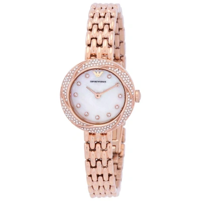 Emporio Armani Quartz Crystal White Mother Of Pearl Dial Ladies Watch Ar11474 In Gold Tone / Mother Of Pearl / Rose / Rose Gold Tone / White