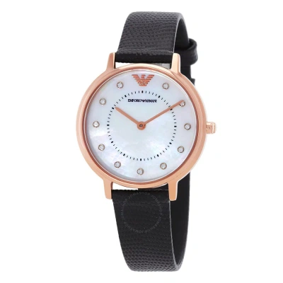 Emporio Armani Quartz Crystal White Mother Of Pearl Dial Ladies Watch Ar80011 In Black / Gold Tone / Mop / Mother Of Pearl / Rose / Rose Gold Tone / White