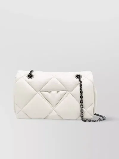 Emporio Armani Quilted Chain Pouch Shoulder Bag In White