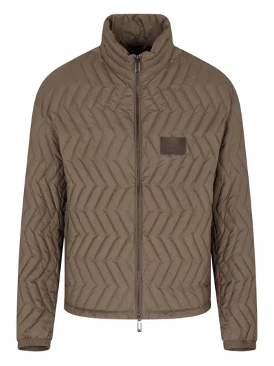 Emporio Armani Quilted Down Jacket In Brown